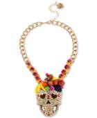 Betsey Johnson Gold-tone Fruit-adorned Glitter Skull Statement Necklace