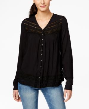 Karen Kane Lace-trim Crinkle Blouse