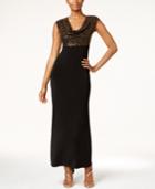 Connected Petite Sequined Metallic Cowl-neck Gown