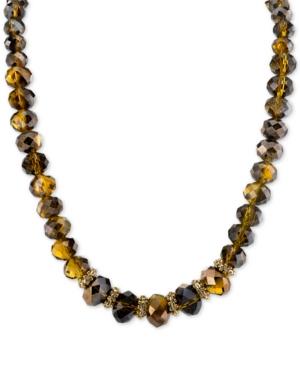 2028 Gold-tone Brown Bead Collar Necklace