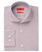 Hugo Boss Men's Fitted Dark Red Plaid Dress Shirt