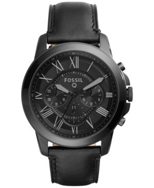 Fossil Men's Chronograph Q Grant Black Leather Strap Smartwatch 44mm Ftw10011