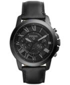 Fossil Men's Chronograph Q Grant Black Leather Strap Smartwatch 44mm Ftw10011