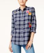 Polly & Esther Juniors' Emoji Patch Plaid Shirt