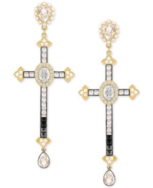 Swarovski Two-tone Crystal & Imitation Pearl Cross Chandelier Earrings