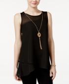 Bcx Juniors' Illusion Asymmetrical-hem Top With Necklace