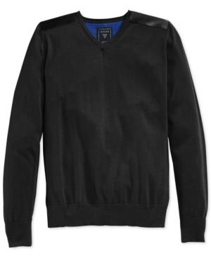 Guess Luke V-neck Faux-leather-trim Sweater