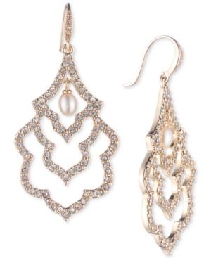 Carolee Gold-tone Pave & Imitation Pearl Scalloped Drop Earrings