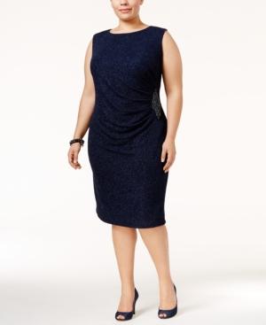 Betsy & Adam Plus Size Glitter Draped Dress