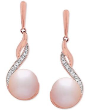 Honora Style Blush Cultured Freshwater Pearl (8mm) & Diamond (1/3 Ct. T.w.) Drop Earrings In 14k Rose Gold