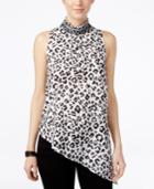 Xoxo Juniors' Printed Asymmetrical-hem Mock Neck Top