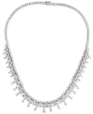 Tiara Cubic Zirconia Dangle Cluster 18 Statement Necklace In Sterling Silver