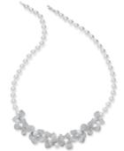 Danori Silver-tone Imitation Pearl & Crystal Pave Petal 16-1/2 Collar Necklace