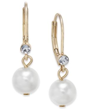 Charter Club Gold-tone Small Crystal Imitation Pearl Drop Earrings