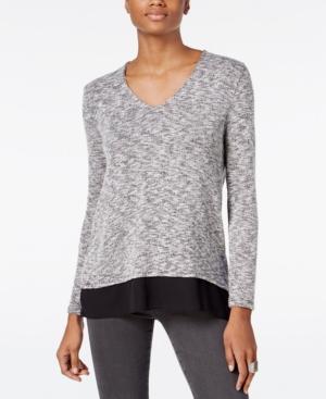 Bar Iii V-back Chiffon-contrast Top, Only At Macy's