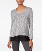 Bar Iii V-back Chiffon-contrast Top, Only At Macy's