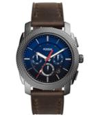 Fossil Men's Chronograph Machine Gray Leather Strap Watch 45mm