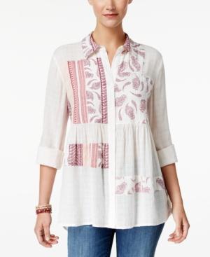 Style & Co Mixed-print Roll-tab Blouse, Created For Macy's