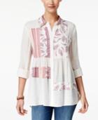 Style & Co Mixed-print Roll-tab Blouse, Created For Macy's