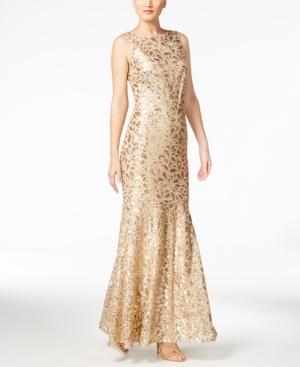 Calvin Klein Floral Sequined Gown