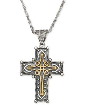 14k Gold And Sterling Silver Pendant, Victorian Cross Chain