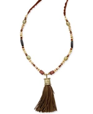 Gold-tone Beaded Large Tassel Necklace