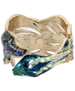 Betsey Johnson Gold-tone Multi-stone Fish Hinged Bangle Bracelet