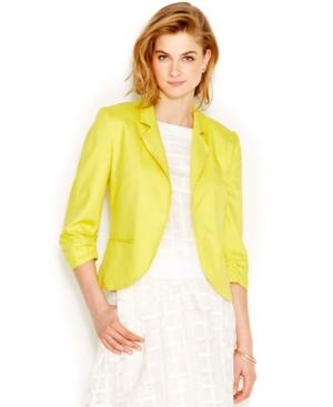 Bar Iii Rouched Sleeve Cropped Blazer