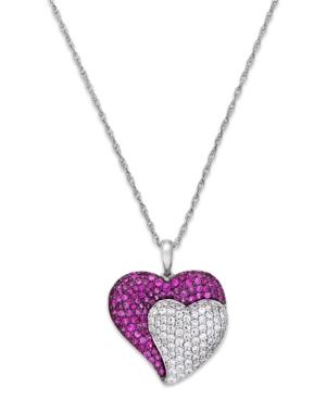 Ruby (1-1/4 Ct. T.w.) And Diamond (1/2 Ct. T.w.) Heart Pendant Necklace In 14k White Gold