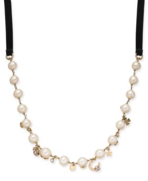 Kate Spade New York Gold-tone Crystal & Imitation Pearl 51 Velvet Charm Necklace