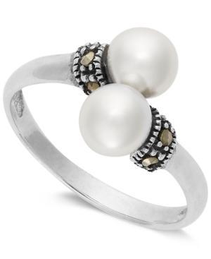 Genevieve & Grace Sterling Silver Pearl (5-1/2mm) And Marcasite Bypass Ring