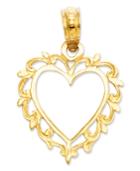 14k Gold Charm, Lace Trimmed Heart Charm