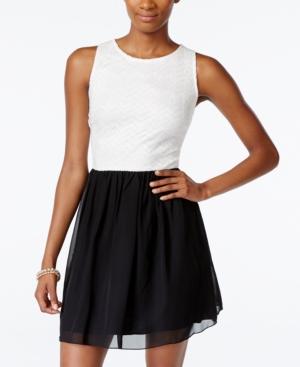 Speechless Juniors' Lace-top Contrast Fit & Flare Dress