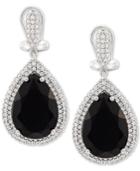 Onyx (16 X 11mm) & Swarovski Zirconia Drop Earrings In Sterling Silver