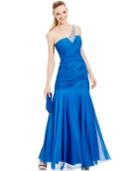 Joanna Chen Beaded One-shoulder Ruched Gown