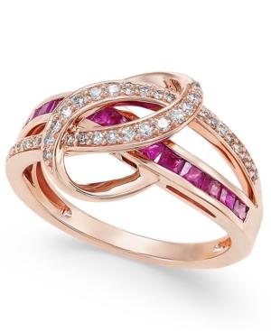 Certified Ruby (1 Ct. T.w.) And Diamond (1/5 Ct. T.w.) Swirl Ring In 14k Rose Gold