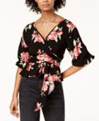 The Edit By Seventeen Juniors' Floral-print Wrap Top, Created For Macy's