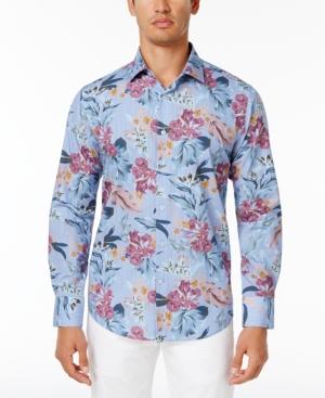 Tallia Men's Slim-fit Light Blue Floral-print Cotton Shirt
