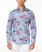 Tallia Men's Slim-fit Light Blue Floral-print Cotton Shirt