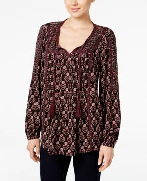 Style & Co. Printed Faux-suede-trim Peasant Top, Only At Macy's
