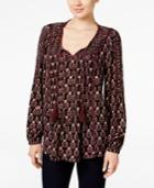Style & Co. Printed Faux-suede-trim Peasant Top, Only At Macy's