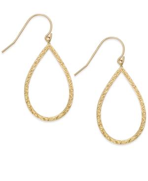 Hammered Teardrop Hoop Earrings In 10k Gold