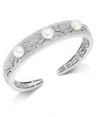 Diamond (1/4 Ct. T.w.) And Cultured Freshwater Pearl (7mm) Cuff Bracelet In Sterling Silver