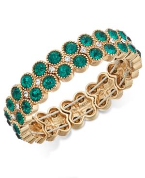 Charter Club Gold-tone Green Stone Double-row Stretch Bracelet, Created For Macy's