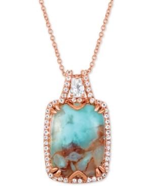 Le Vian Sky Aquaprase (16 X 12mm) & White Topaz (3/8 Ct. T.w.) 18 Pendant Necklace In 14k Rose Gold