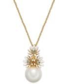 Kate Spade New York Gold-tone Crystal & Imitation Pearl Flower Pendant Necklace, 17 + 3 Extender