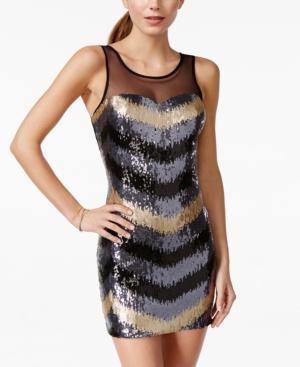 As U Wish Juniors' Illusion Sequin Geo Bodycon Dress