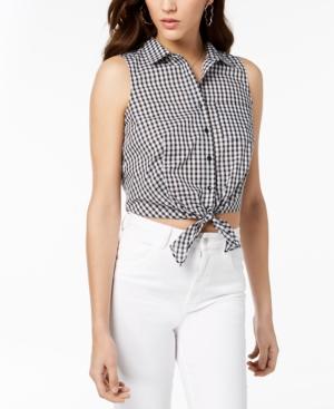 Guess Gingham-print Tie-hem Top