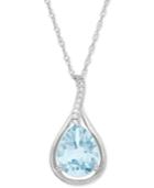 Aquamarine (1-1/2 Ct. T.w.) And Diamond Accent Teardrop Pendant Necklace In 14k White Gold