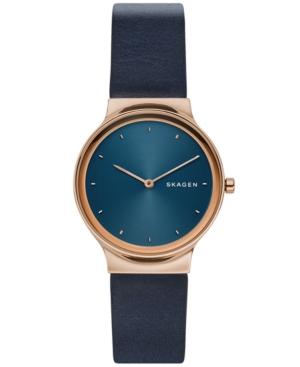Skagen Women's Freja Navy Blue Leather Strap Watch 34mm